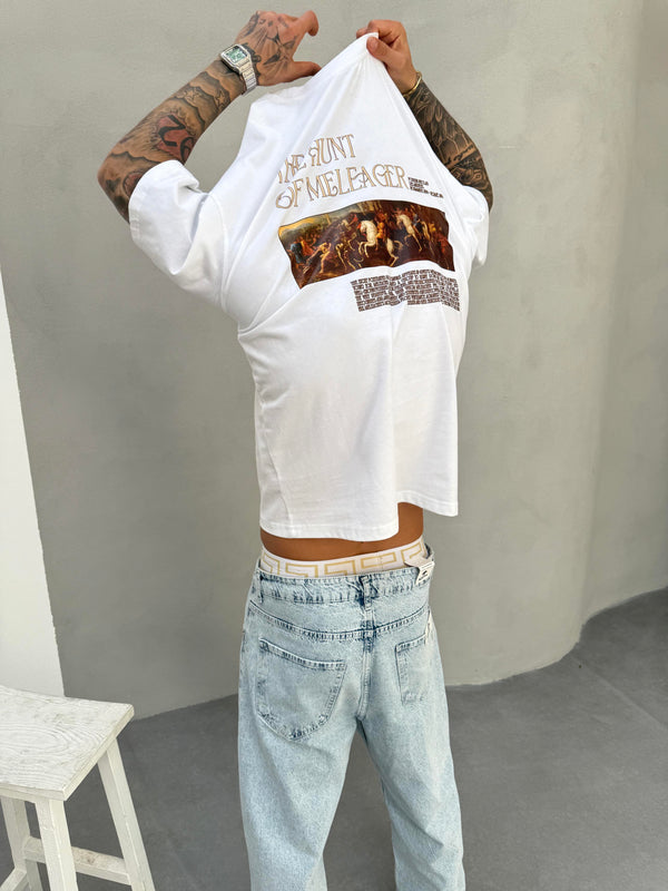 Beyaz Oversize Baskılı T-Shirt