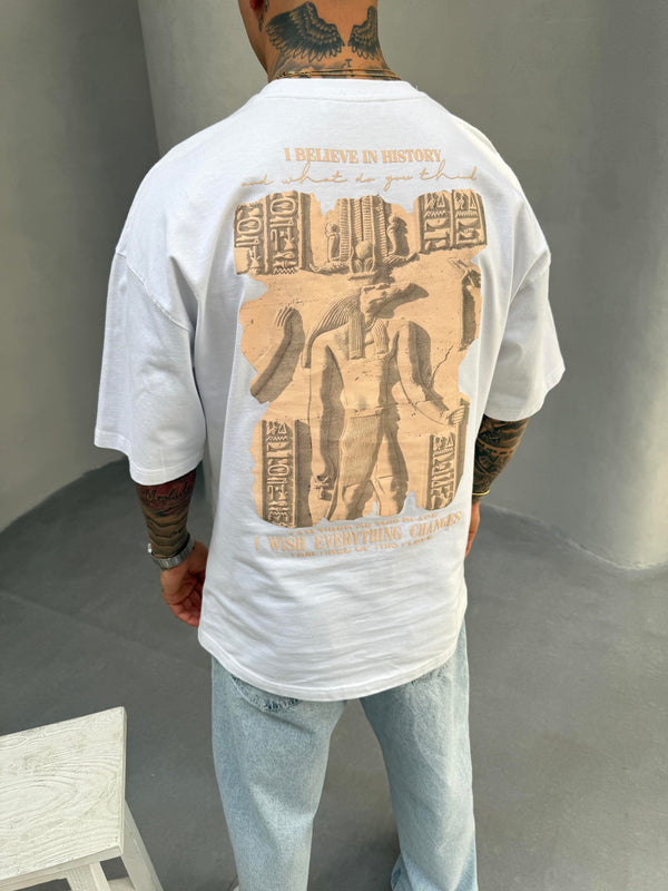 Beyaz Oversize Baskılı T-Shirt
