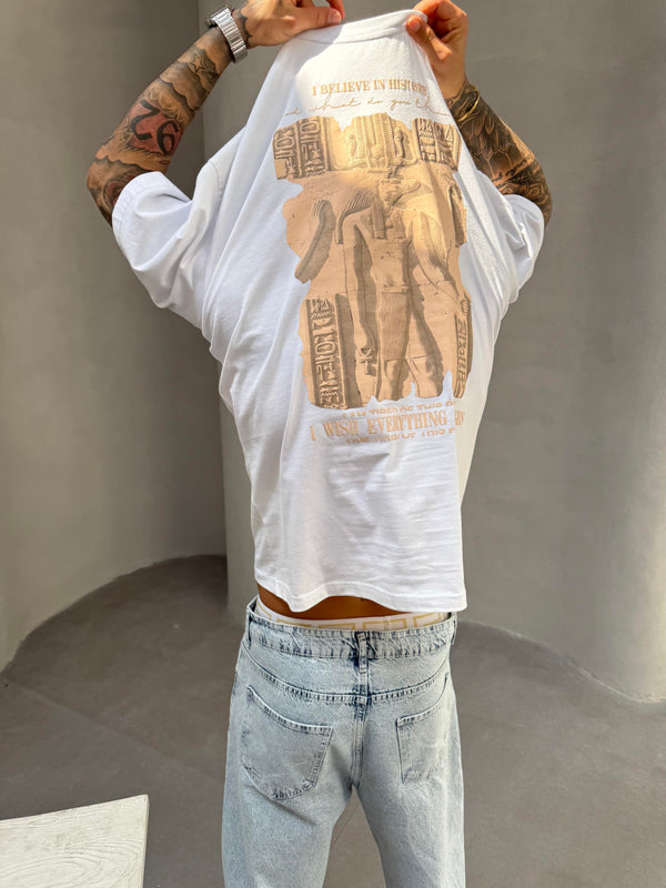 Beyaz Oversize Baskılı T-Shirt