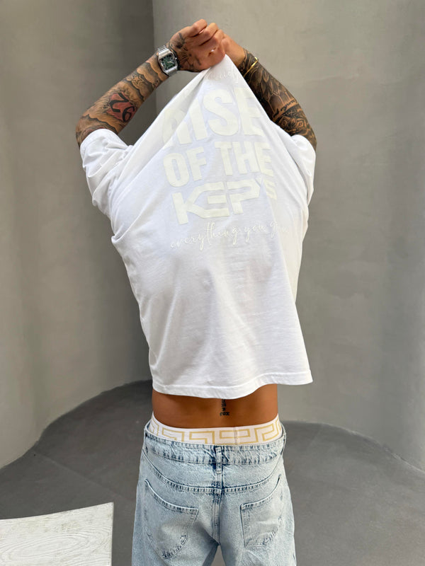 Beyaz Oversize Baskılı T-Shirt