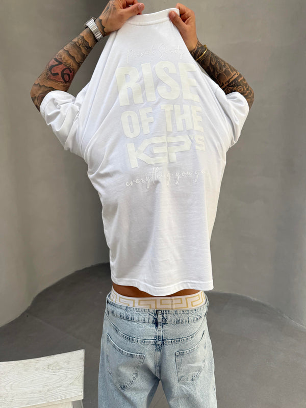 Beyaz Oversize Baskılı T-Shirt