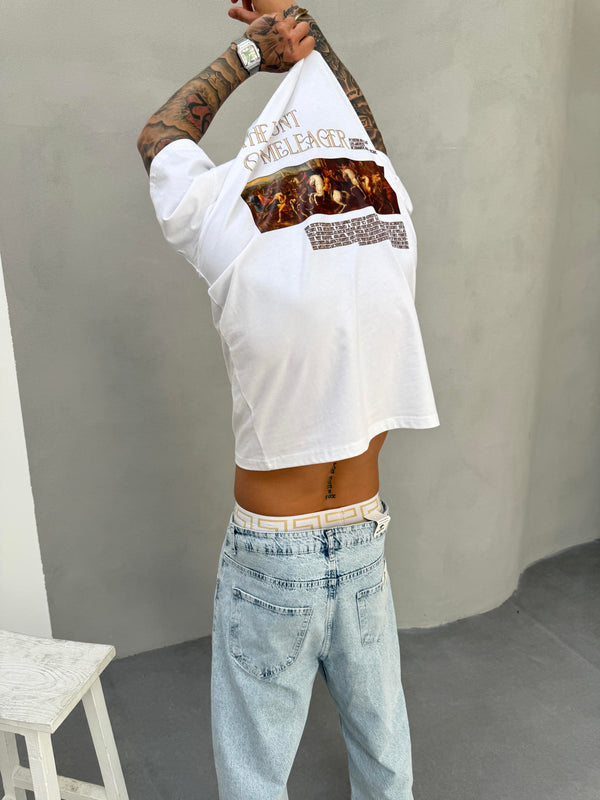Beyaz Oversize Baskılı T-Shirt