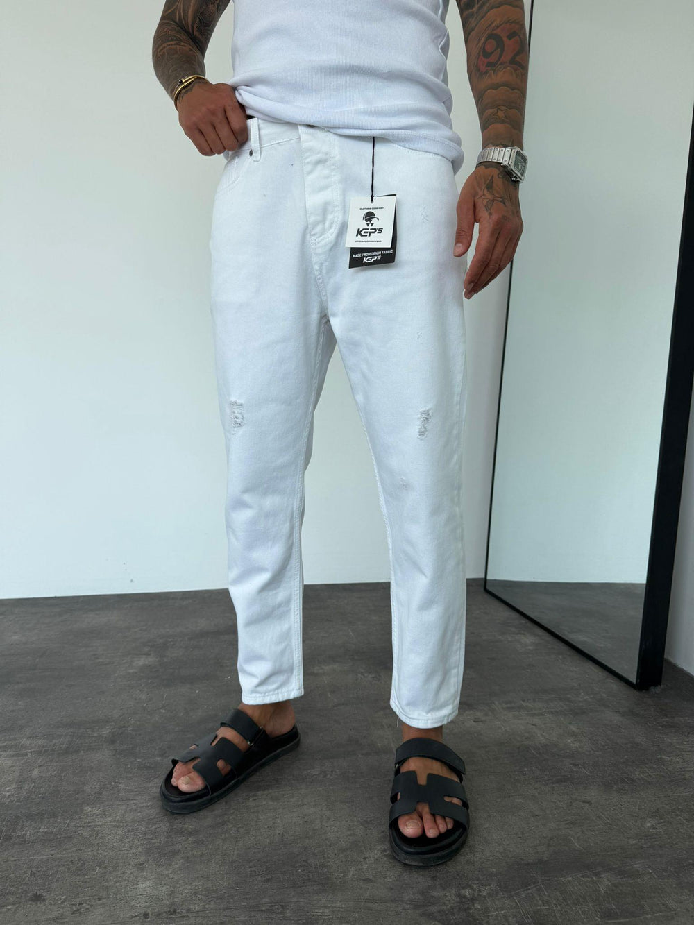 Beyaz Yırtıklı Boyfriend Jean