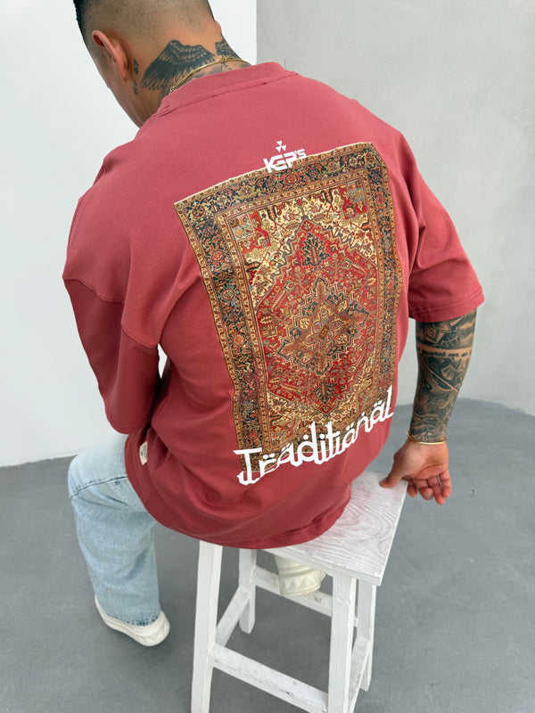 Bordo Oversize Baskılı T-Shirt