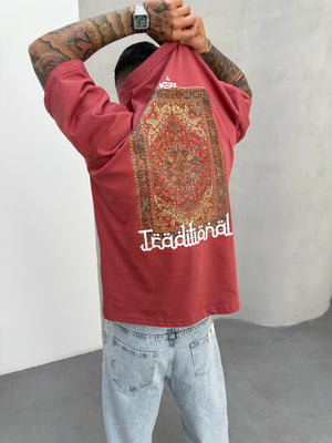 Bordo Oversize Baskılı T-Shirt