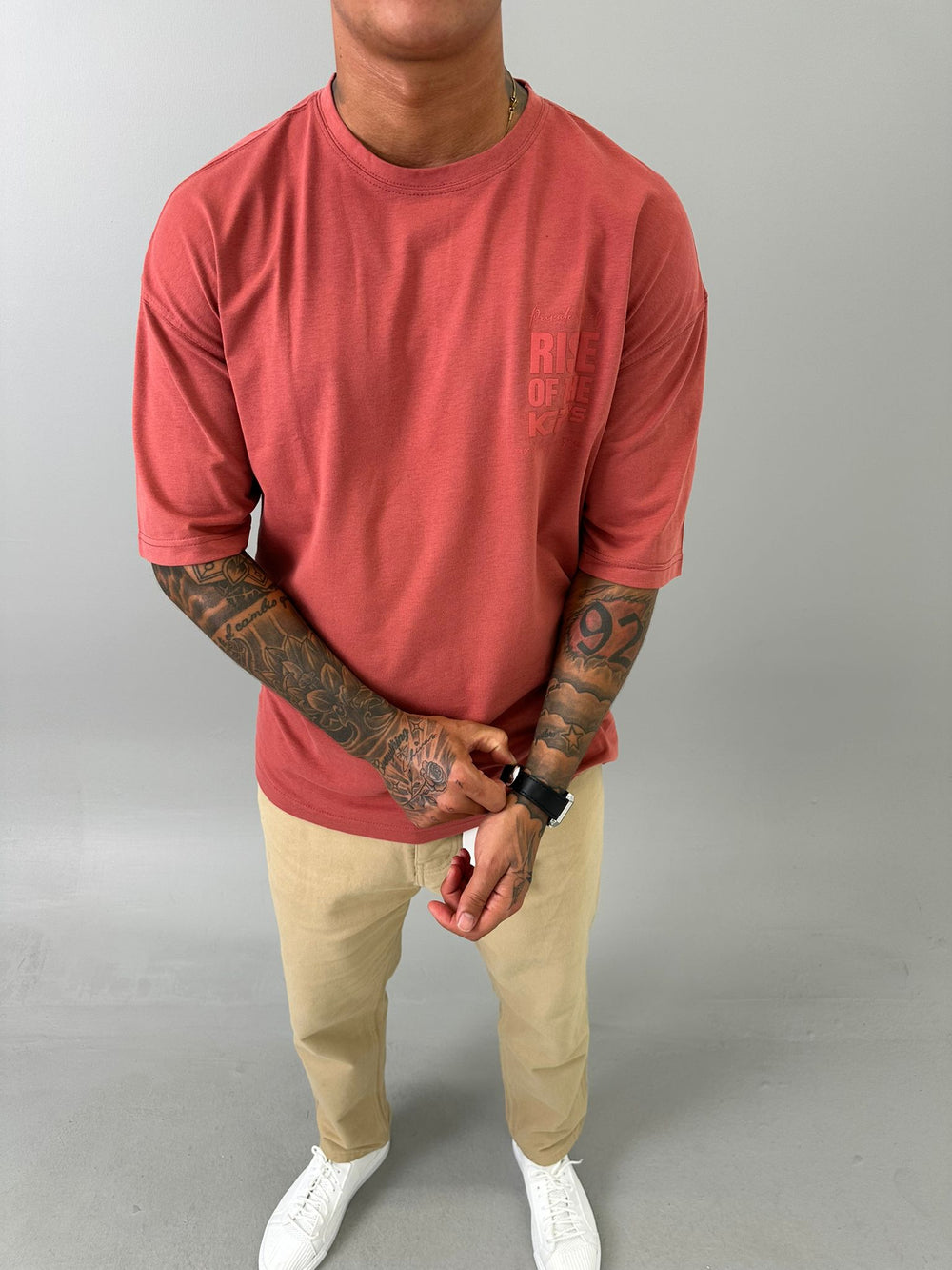 Bordo Oversize Baskılı T-Shirt