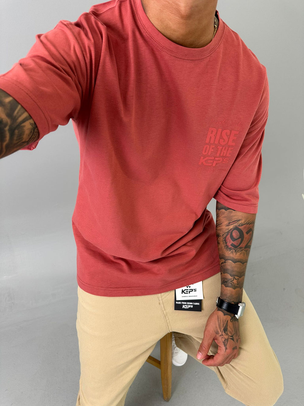 Bordo Oversize Baskılı T-Shirt