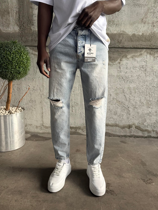Buz Mavi Diz Yırtık Boyfriend Jean