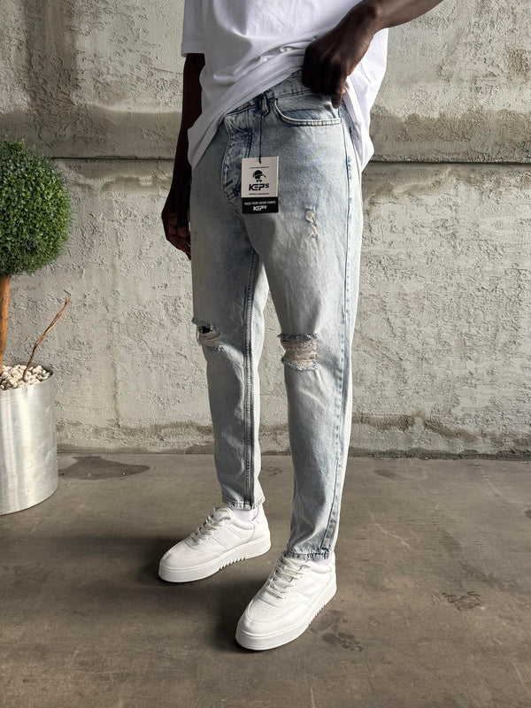 Buz Mavi Diz Yırtık Boyfriend Jean