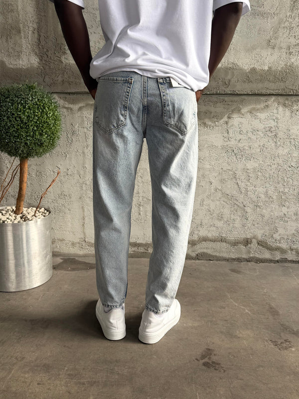 Buz Mavi Diz Yırtık Boyfriend Jean