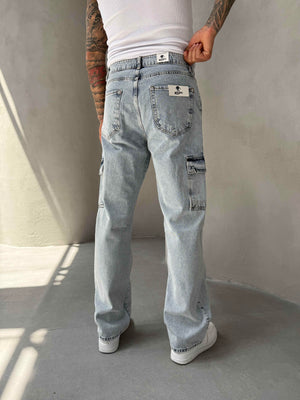 Buz Mavi Kargo Cep Baggy Jean