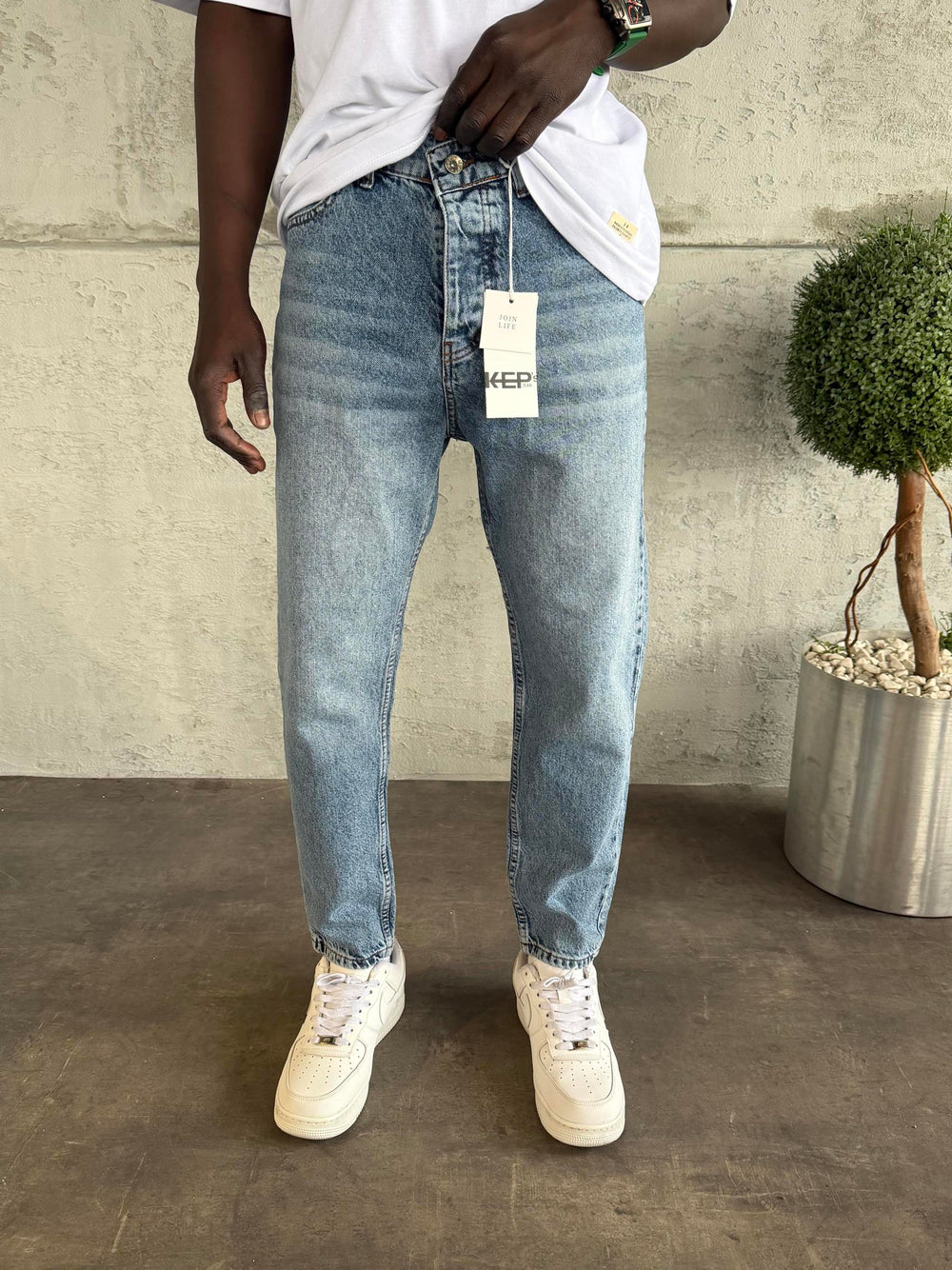 Buz Mavi Taşlamalı Boyfriend Jean