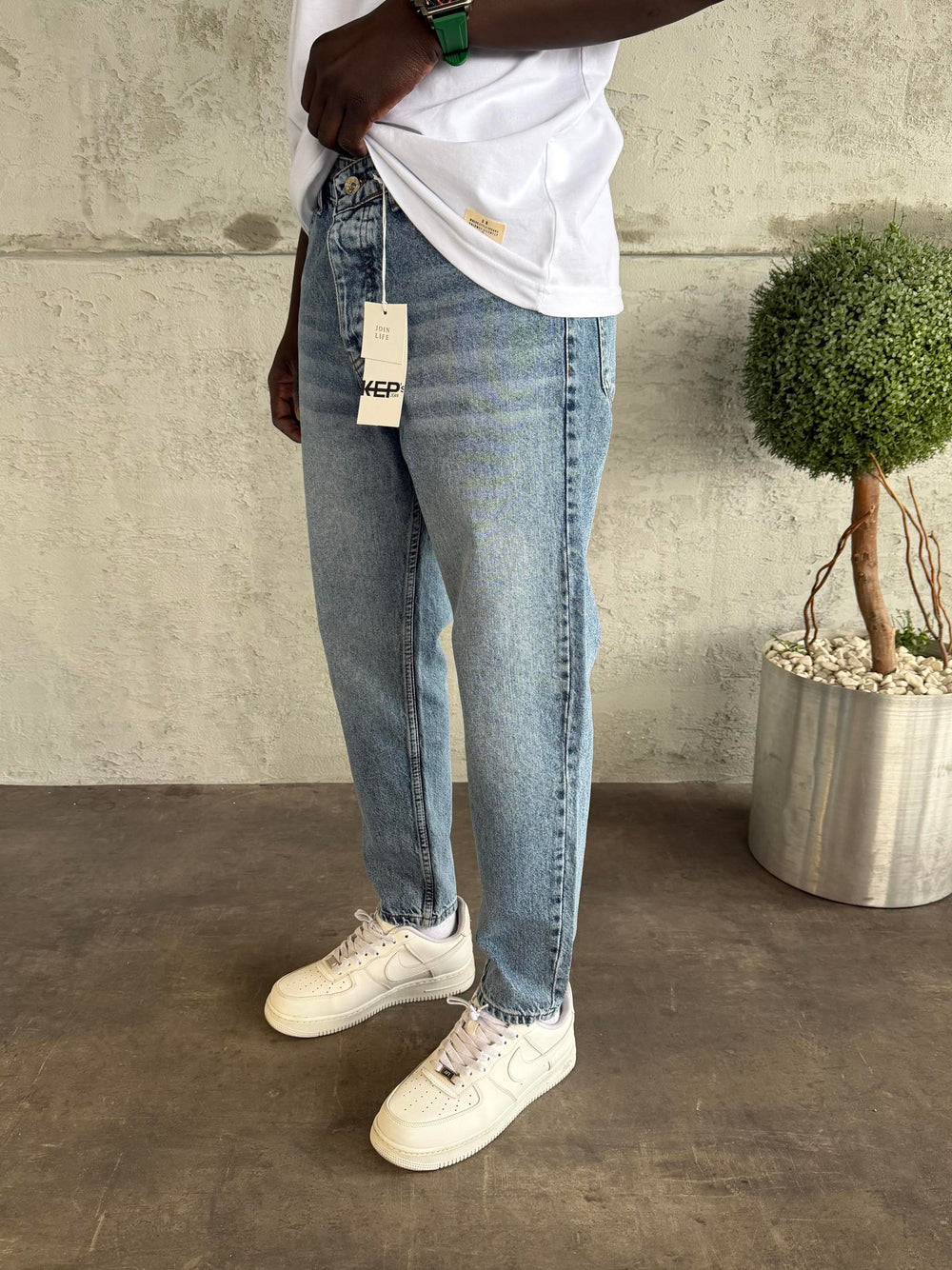 Buz Mavi Taşlamalı Boyfriend Jean