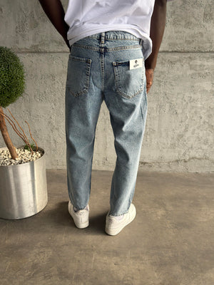 Buz Mavi Taşlamalı Boyfriend Jean