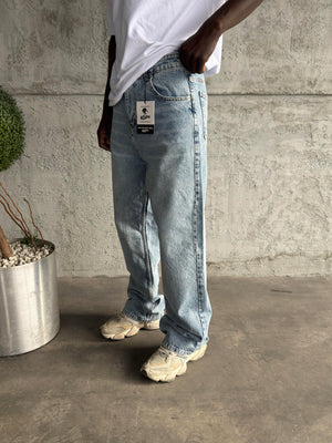 Buz Mavi Taşlamalı Relax Baggy Jean