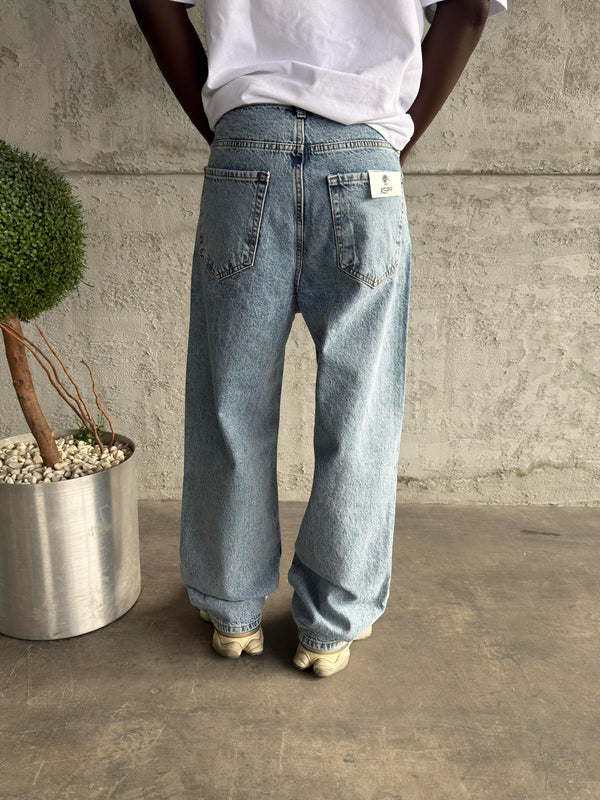 Buz Mavi Taşlamalı Relax Baggy Jean