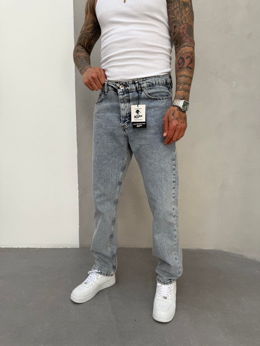 Buz Mavi Yıkamalı Baggy Jean