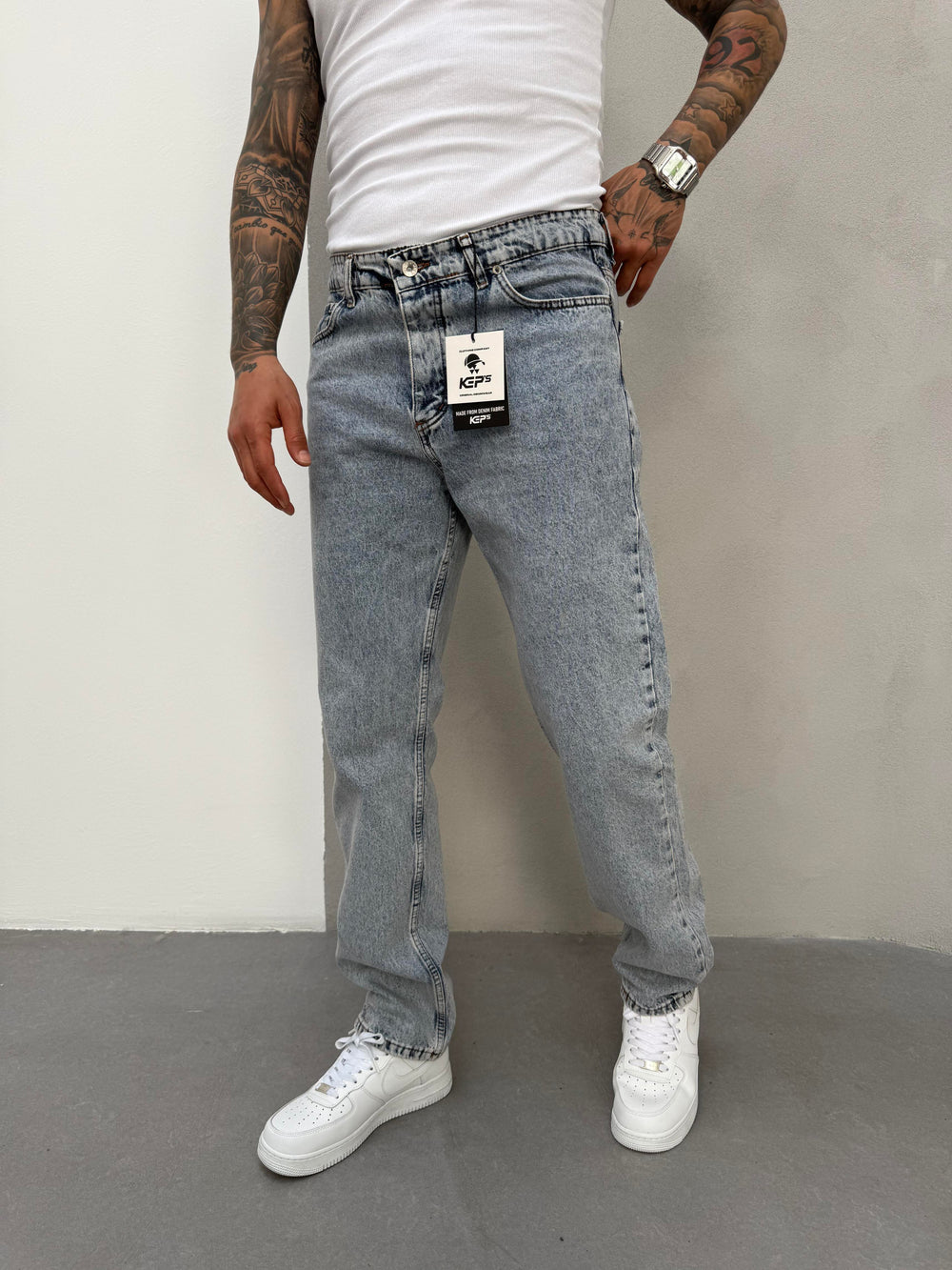 Buz Mavi Yıkamalı Baggy Jean