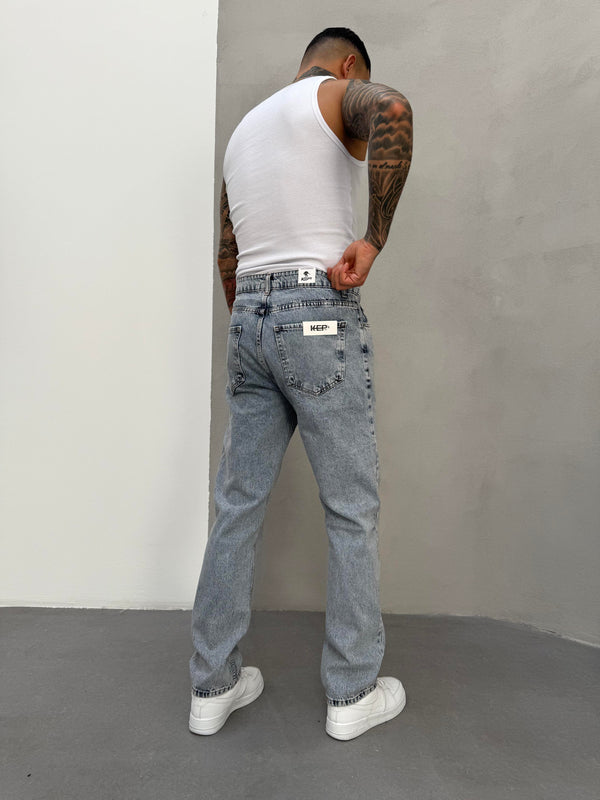 Buz Mavi Yıkamalı Baggy Jean