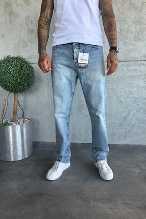 Buz Mavi Yıkamalı Baggy Jean