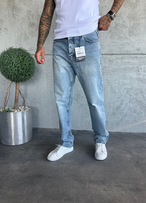 Buz Mavi Yıkamalı Baggy Jean