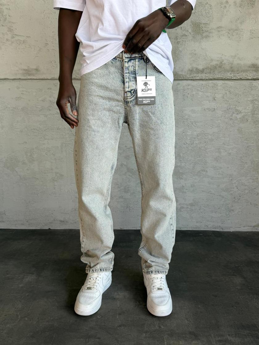 Buz Mavi Yıkamalı Baggy Jean