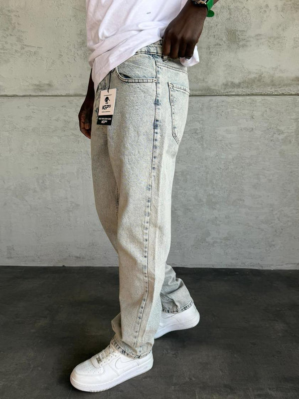 Buz Mavi Yıkamalı Baggy Jean