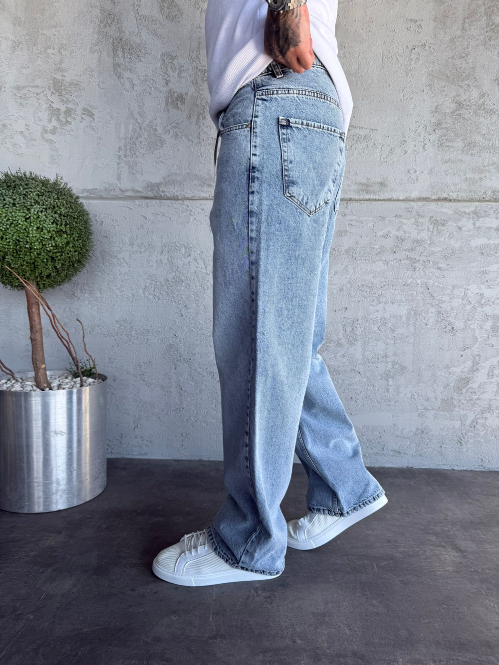 Buz Mavi Yıkamalı Relax Baggy Jean