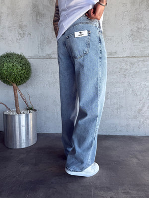 Buz Mavi Yıkamalı Relax Baggy Jean
