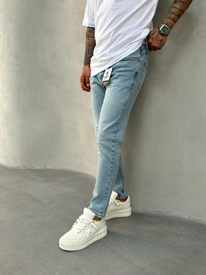Buz Mavi Yıkamalı Slimfit Jean