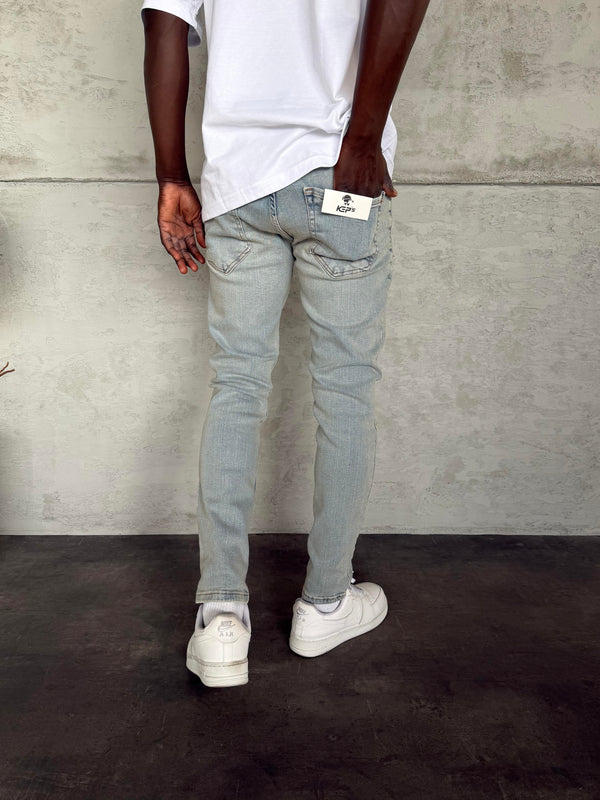 Buz Mavi Yıkamalı Slimfit Jean