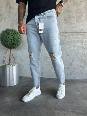 Buz Mavi Yırtıklı Boyfriend Jean