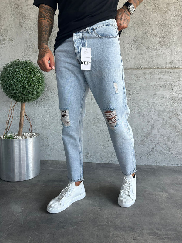 Buz Mavi Yırtıklı Boyfriend Jean