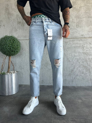 Buz Mavi Yırtıklı Boyfriend Jean