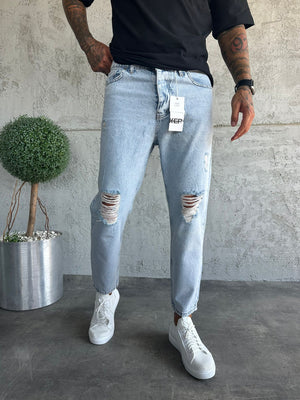 Buz Mavi Yırtıklı Boyfriend Jean