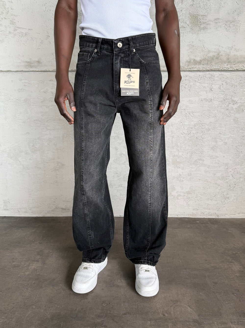 Dikiş Detaylı Antrasit Taşlamalı Relax Baggy Jean