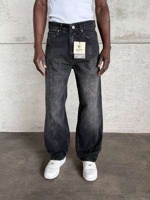 Dikiş Detaylı Antrasit Taşlamalı Relax Baggy Jean