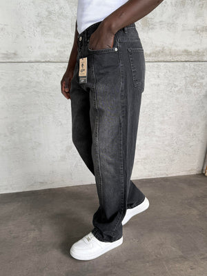 Dikiş Detaylı Antrasit Taşlamalı Relax Baggy Jean