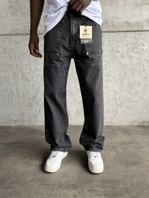 Dikiş Detaylı Füme Relax Baggy Jean