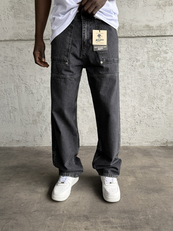 Dikiş Detaylı Füme Relax Baggy Jean