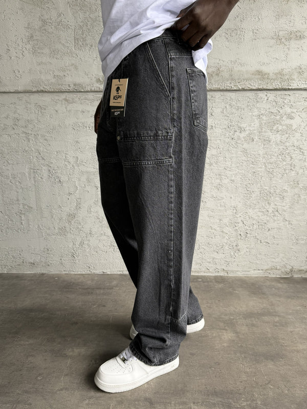 Dikiş Detaylı Füme Relax Baggy Jean