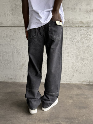 Dikiş Detaylı Füme Relax Baggy Jean
