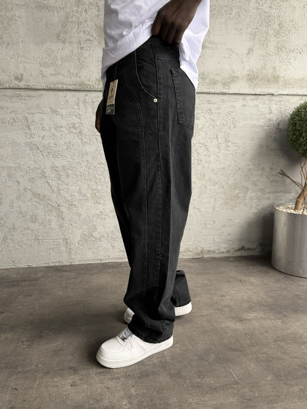 Dikiş Detaylı Füme Relax Baggy Jean