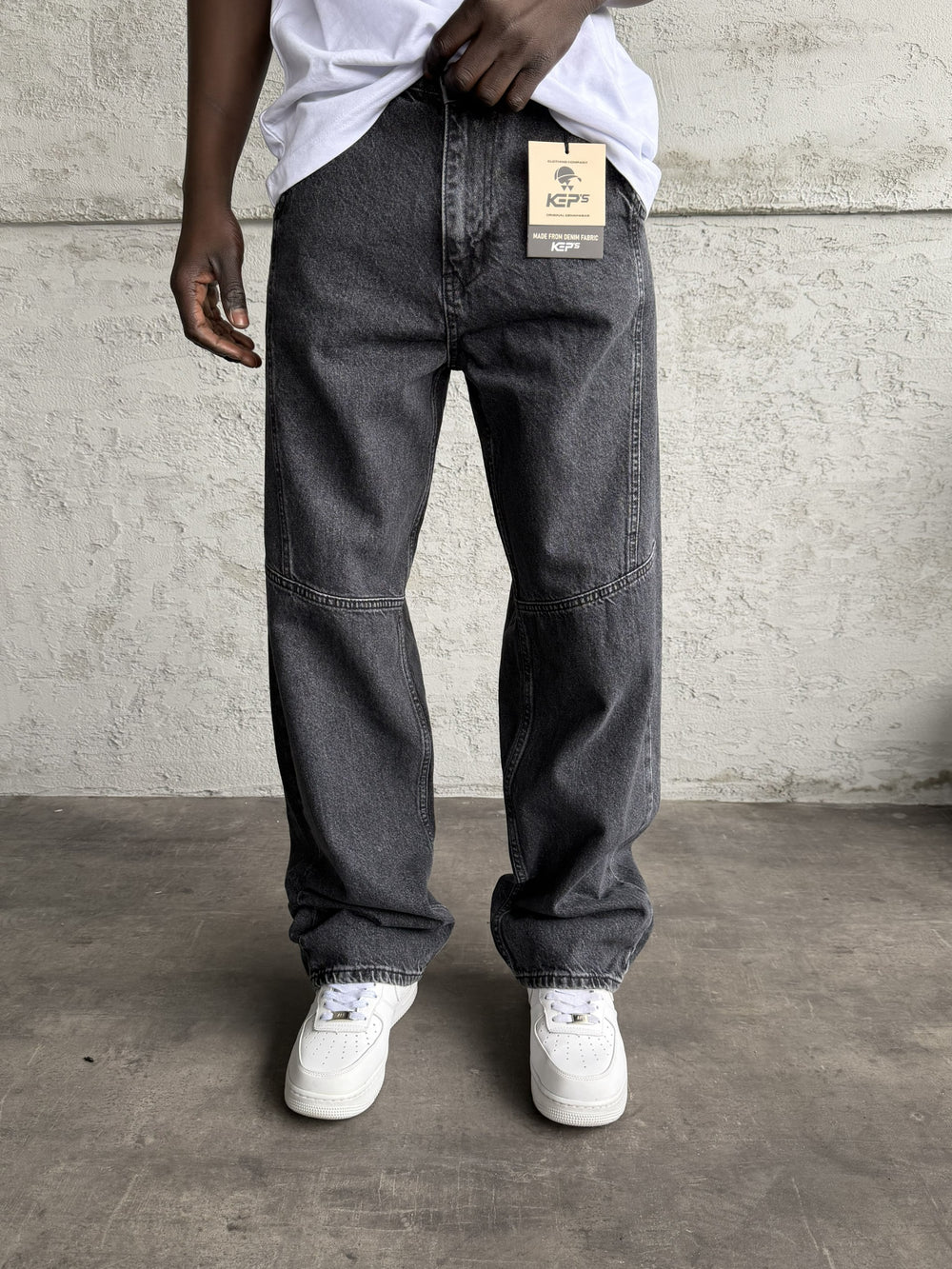 Dikiş Detaylı Füme Relax Baggy Jean