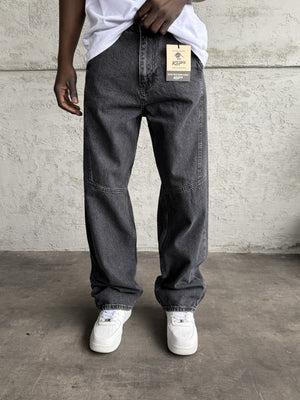 Dikiş Detaylı Füme Relax Baggy Jean