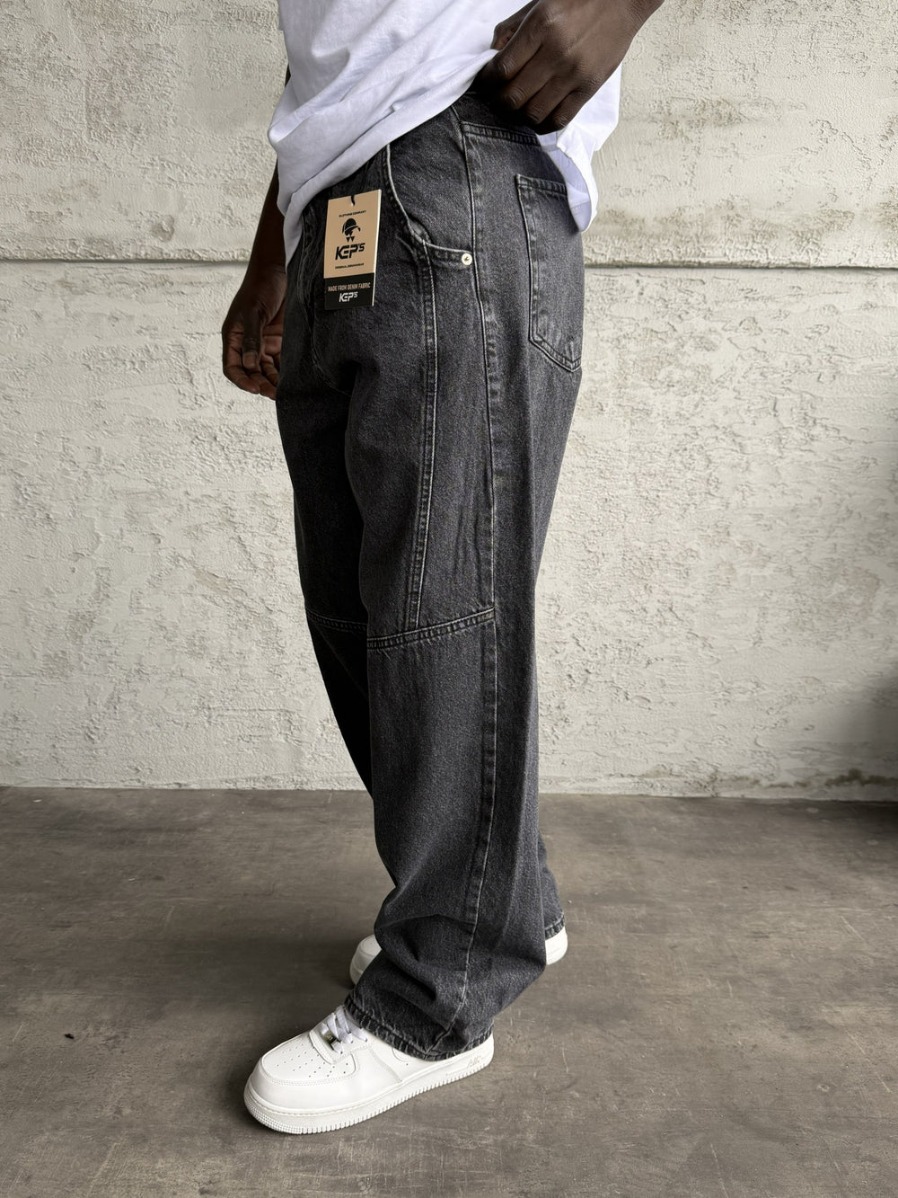 Dikiş Detaylı Füme Relax Baggy Jean