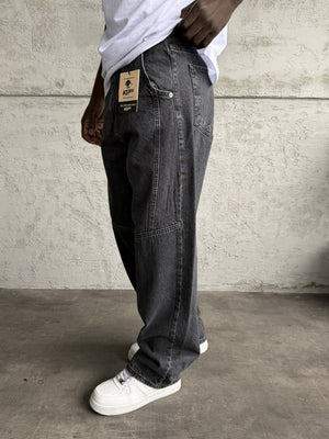 Dikiş Detaylı Füme Relax Baggy Jean