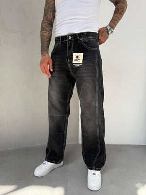 Dikiş Detaylı Füme Taşlamalı Relax Baggy Jean