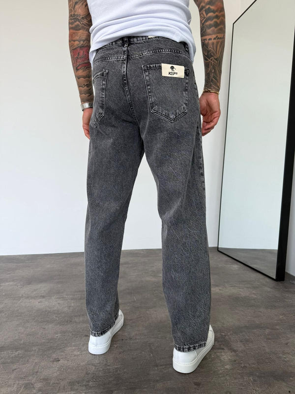 Dikiş Detaylı Füme Taşlamalı Relax Baggy Jean
