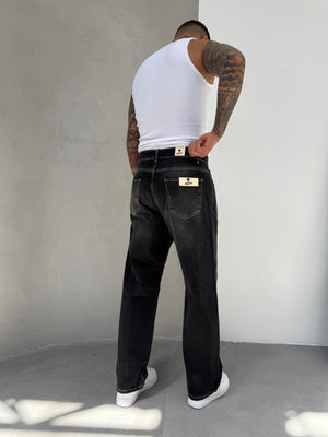 Dikiş Detaylı Füme Taşlamalı Relax Baggy Jean